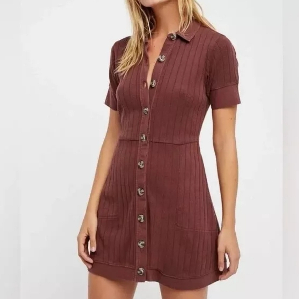 Free People FP Beach New Afternoon Ribbed Mini Dress